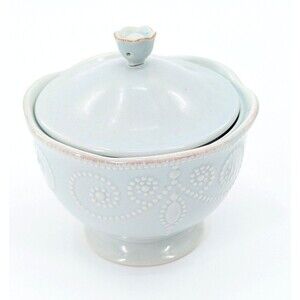 Lenox French Perle Embossed Scalloped Bead Swirl Light Blue Sugar Bowl ****FLAW